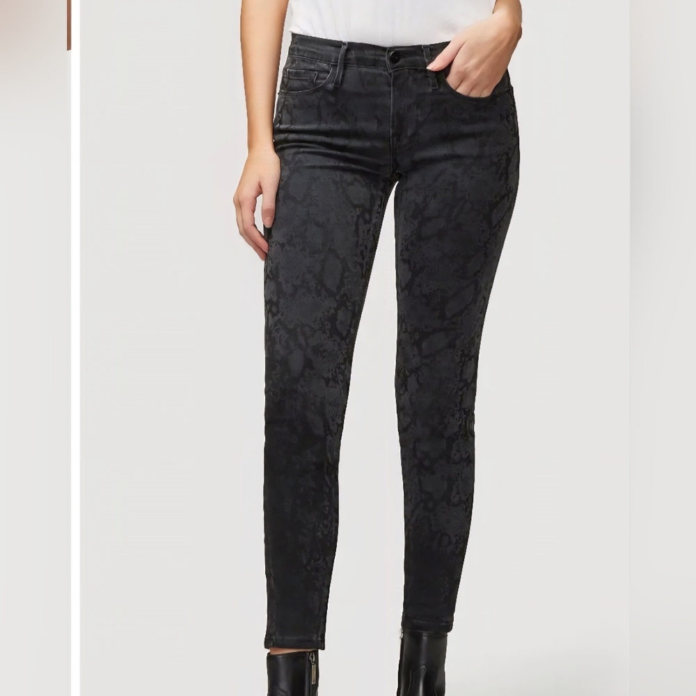 FRAME Le Skinny De Jeanne Piton Print Dark Gray Skinny Stretchy Jeans Sz 30